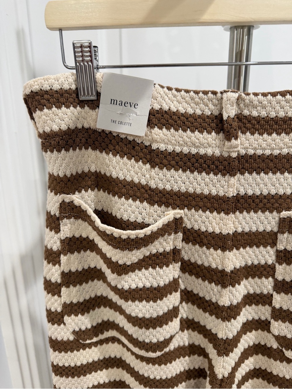 MAEVE BY ANTHROPOLOGIE The Colette Striped Knit Crop Wide-Leg Pants 31 Ivory - Picture 9 of 10